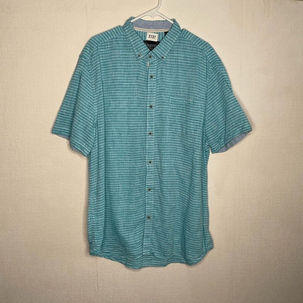 Visitor Mens Blue Striped Linen Blend Woven Short Sleeve Button Up Shirt Size XL - Picture 4 of 10